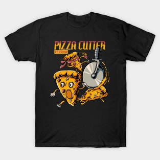 Pizza Cutter Terror Funny Food Cartoon T-Shirt